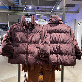 阿迪达斯（adidas）三叶草羽绒服女装冬季新款运动服金丝绒短款舒适保暖立领羽绒夹克 IW8437/暗灰棕/含绒量70%鸭绒 S