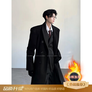Du xiaoxian british style black shoulder padded godfather coat men's autumn mid-length high-end cleanfit shoulder windbreaker jacket black and cotton quality upgrade xl recommended 120-140jin jin equals 0.5 kg