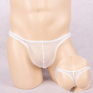Sexy underwear popular mesh thong men's transparent sexy underwear fully transparent u convex t pants white one size