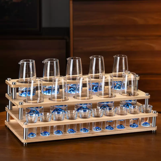 Yusenyi baijiu wine dispenser, high-end household wine set, light luxury, high-end small wine cup, hotel-specific wine cup, commercial (10 pots, 10 cups, three-layer rack) wine dispenser-lanshan cup
