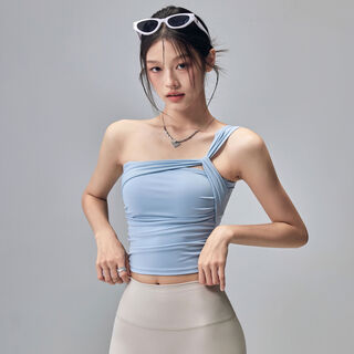 Fitness girl sports bra all-in-one shockproof one-shoulder yoga vest outerwear beautiful back pilates training bra wind chime blue s s