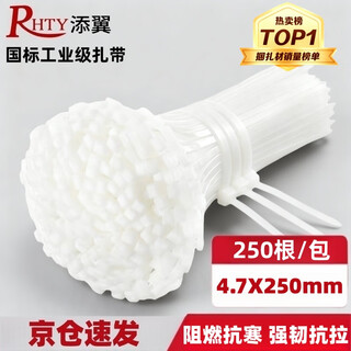 Tianyi self-locking nylon cable ties, cable management tape, host installation, gardening, cable desktop cable management, wire binding straps, white 4.7*250mm, 250 pieces