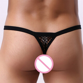 Clever-menmode men's sexy temptation u convex hollow mesh thong large mesh sexy underwear black m (73-79c)