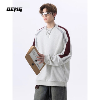 Oemg hoodless round neck velvet thickened sweatshirt for men in autumn and winter new style american long-sleeved inner warm tops white gray high quality xl recommended 110-130jin jin equals 0.5 kg