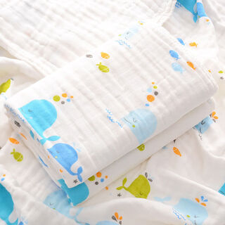 Fantasy 100% cotton baby bath towel 100% cotton towel baby bath newborn special wrap quilt single newborn child 6 layers/110x110cm blue whale (buy one get one free buy 1 pack 0x0cm
