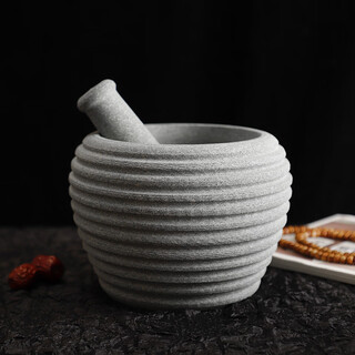 Shijanu natural bluestone household stone mortar garlic mortar garlic pounder medicine jar grinder garlic stone mortar garlic peeler garlic press new large size 20_anti-slip deepening