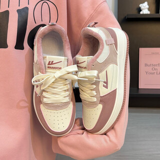 Pull back plus velvet sneakers men's autumn and winter 2025 new two-cotton shoes couples white shoes casual shoes trendy rice/pink women's plus velvet collection and purchase priority 40