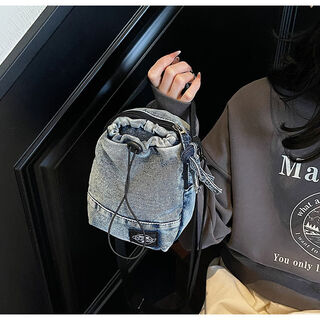 Retro and versatile going out denim mobile phone small bag for women 2025 new trendy fashion single shoulder crossbody bag bucket bag dark blue