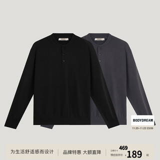 Bodydream 100% merino wool bm henley neck sweater men's machine washable wool sweater black m