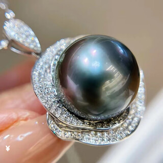 Fat donglai's same style black pearl pendant tahitian large particles women's ring earrings necklace temperament s925 silver full black pearl necklace 12-12mm
