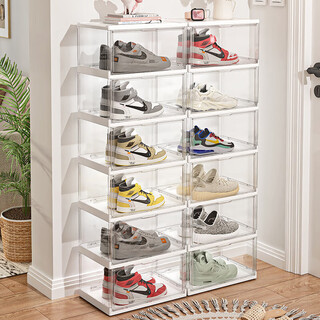 Lingx box sporadic box installation-free shoe box door shoe cabinet foldable transparent display cabinet hand box aj basketball shoe integrated cabinet storage rack side door display cabinet white 12 pieces