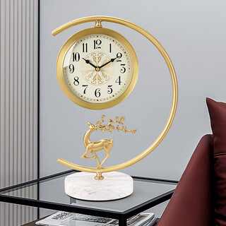 Hanshi (hense) new chinese style light luxury brass table clock creative desktop table clock porch decoration clock living room quartz clock hd1032 model a brass fulu (white base + pattern plate)
