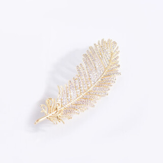 Quamer feather brooch, versatile suit corsage accessory, coat luxury pin, teacher's day, gold color
