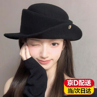 Thousand gold hat women's hat autumn and winter 2025 new woolen fisherman hat felt hat basin hat winter hat hepburn style elegant french thousand gold style curly black top hat