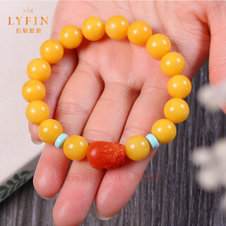 La yun feiyin beeswax single circle bracelet chicken fat yellow baoshan southern red agate lucky pixiu bracelet fashionable men and women's bracelet pixiu style (approximately 8mm) (one item, one certificate)