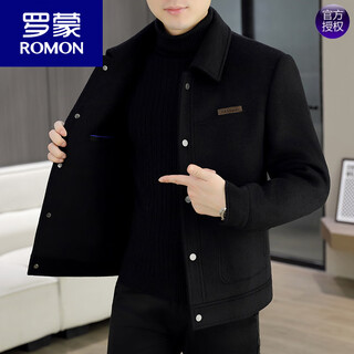 Romon double-sided woolen coat men's thickened down jacket 2026 new men's autumn and winter short casual jacket men black xl