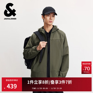 Jack&jones men's 25th autumn and winter soft shell jacket men's hooded water-repellent outdoor velvet warm loose casual jacket e05 tea green regular m (175)