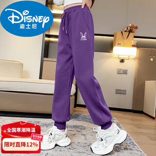 Disney girls pants autumn sports pants middle and large children 2025 new girls casual sweatpants spring and autumn trousers brand purple no velvet 120 cm without rope
