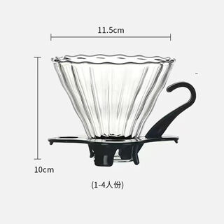 Gok hand-brewed coffee filter cup heat-resistant thickened glass cloud coffee pot v60 coffee filter cup sharing pot with lid no. 02 funnel/with black plastic tray-large size