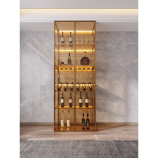 Yusenyi wall-mounted custom glass wine cabinet wine cabinet brushed gold display cabinet brushed gold + tea glass 800x2000 including wine glass holder