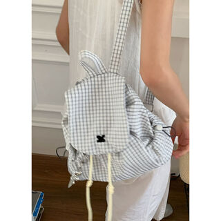 Plaid canvas mountaineering bag women's 2025 new trendy college backpack casual backpack single shoulder bucket bag off-white without pendants