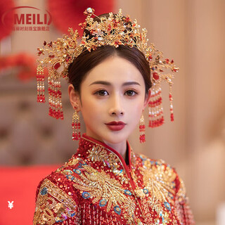 Fat donglai's same phoenix crown headdress bride xiuhe chinese style 2024 new wedding crown grand xiuhe dress step shake bridal headdress + earring clip style gift box