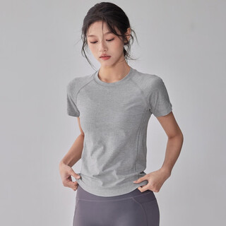 Quick-drying dry yoga clothes short-sleeved women's slimming breathable sports tops running pilates professional fitness clothes t hemp gray a style s