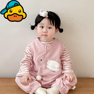 G.duckkids baby set 2025 spring and autumn new style bottoming shirt super cute overalls baby autumn clothes sweet autumn clothes pink t-shirt + overalls two-piece set 73cm *recommended 14-18jin jin equals about 0.5 kg*
