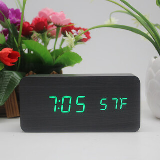Zhenchuang premium gift student luminous digital alarm clock silent intelligent led electronic clock multifunctional wooden clock wholesale rectangular black wood green letters