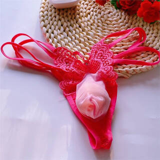 Men's sexy no-take-off hollow t-string seamless thin strap couple temptation butterfly embroidered t-pants breathable rose red one pack one size 100-130jin jin is equal to 0.5 kg