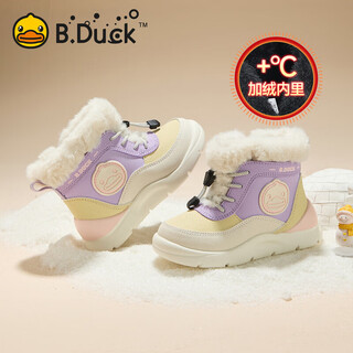 B.duck little yellow duck children's shoes children's large cotton boots winter plush comfortable and warm snow boots for boys and girls 6873 purple beige 26