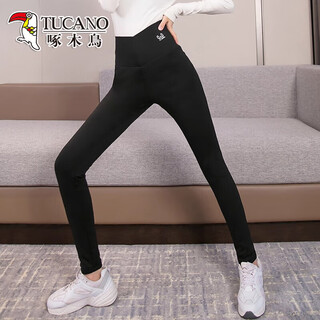 Woodpecker barbie down pants women's outer wear 2025 new slim high waist warm plus velvet bottoming sharkskin cotton pants winter black s 80-95jin jin is equal to 0.5 kg