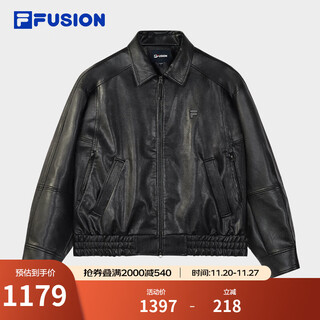 Fila fusion same style men's jacket 2025 winter new fashion loose leather jacket black-bk xl 180/100a/xl