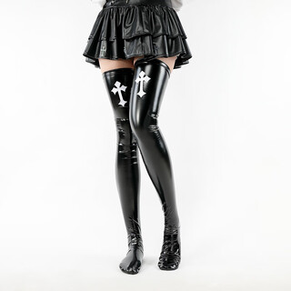 Sexy patent leather over-the-knee socks cosplay nun thigh leather socks cosplay leather wear to show longer legs w9103 black one size