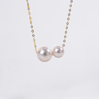 Zunding pearl-18k gold seawater pearl double bead pendant (including chain) 6-7mm/8-8.5mm white