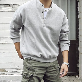 Yandang plus size sweatshirt men's 300 jin jin is equal to 0.5 kg american henry collar spring and autumn new loose top bottoming shirt gray 3xl 200-250 jin jin is equal to 0.5 kg