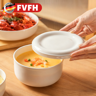 Fvfh german steamable and microwaveable ceramic steamed egg bowl, new household high-looking soup bowl, steamed rice plate, stew pot 300ml-steamed egg bowl, keeps warm and locks freshness