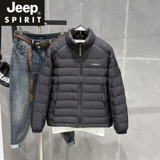 Jeep spirit2025 new men's stand collar lightweight down jacket lightweight versatile casual warm duck down rib jacket winter black m
