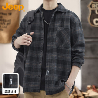 Jeep jeep long-sleeved shirt men's autumn and winter plaid shirt men's casual workwear jacket men's gray xl