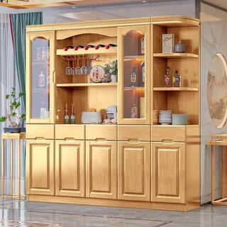 Zhong zhang gui chinese solid wood wine cabinet sideboard living room household glass door with light storage storage cabinet display cabinet 2025 new 2 meter long combination beech color 200x40x200cm