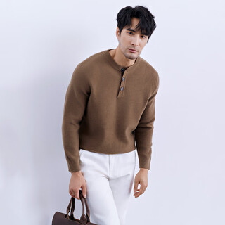 Autumn and winter warm and high-end henry collar wool knitted bottoming shirt men's business casual pullover low-neck sweater for men earth brown m