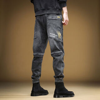 Men's trousers loose and trendy stretchy leg 2024 new jeans men's autumn and winter workwear casual harem pants 936 gray m m28 size