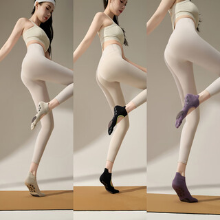 2025 new style cowhide non-slip wear-resistant split toe socks yoga socks for women's pilates training special five-toe socks gray + black + elegant purple three pairs
