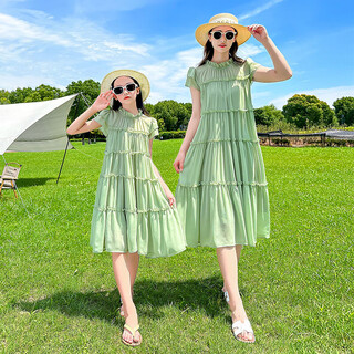 Shijanu parent-child clothing, mother-daughter summer bomb street parent-child clothing, new summer mother-daughter clothing, thin chiffon dress, stylish korean version, green 110 cm weight 27-33jin jin equals 0.5 kg