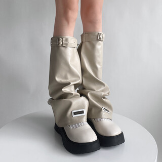 Special offer leather leg covers black hot girl calf socks ins functional wind pile socks straps label boot covers light card