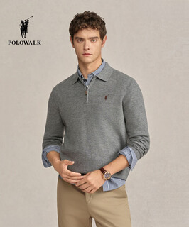 Polowalk 5a antibacterial anti-mite men's wool sweater 2025 winter new arrival 100% sheep wool top floral gray m 170/m