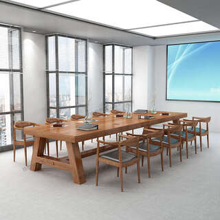 语森忆风会议桌椅组合 长桌办公桌 可洽谈桌 300x120x75 桌面厚8cm 桌子-斜脚