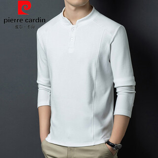 Pierre cardin autumn and winter double-sided german velvet bottoming shirt men's henry collar trendy versatile long-sleeved t-shirt stand-up collar sweatshirt for men white m