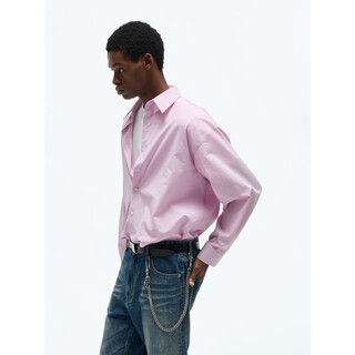 Nans studio light wrinkled cotton blend material classic square collar with placket simple silhouette casual shirt light pink xs