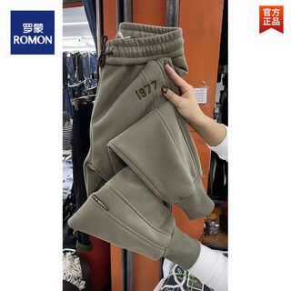 Romon spring and winter extra large size 300 jin jin is equal to 0.5 kg velvet thickened leg casual pants men's loose trousers sports harem pants trendy green greenish velvet xxs